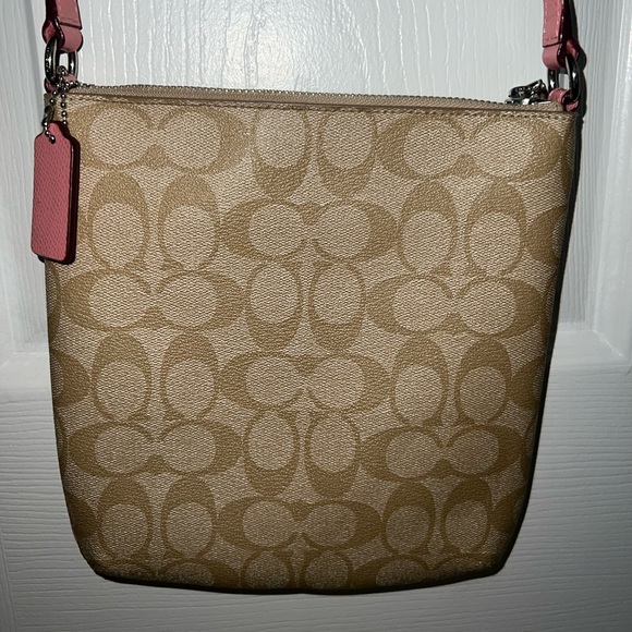 Coach crossbody - tan with pink strap and detailing - Picture 3 of 4